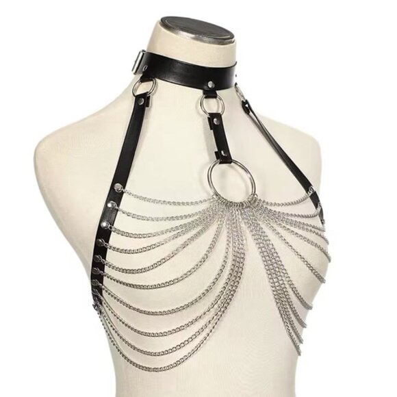 PU Leather Body Chain Draped Hoop Harness Belt Accessory main image 5
